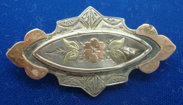 English Silver Pin with Applied Flowers and Leaves (#J1671)