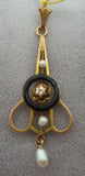 Victorian Gold Enamel Lavaliere Pendant with Genuine Natural Diamond (#J1506)