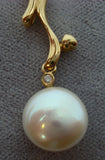 14K Gold Freshwater Pearl Drop Pendant with Diamond (#J1148)