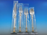 Aegean Weave Gold by Wallace Sterling Silver Flatware Set 12 Service 55 pcs New