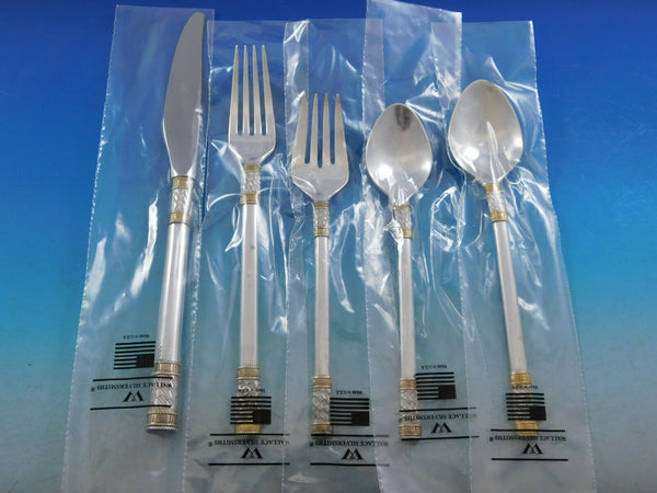 Aegean Weave Gold by Wallace Sterling Silver Flatware Set 12 Service 65 pcs New