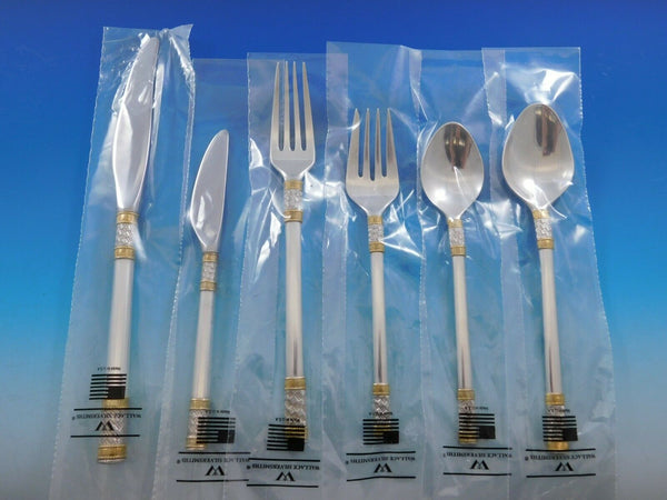 Aegean Weave Gold by Wallace Sterling Silver Flatware Set 12 Service 76 pcs New