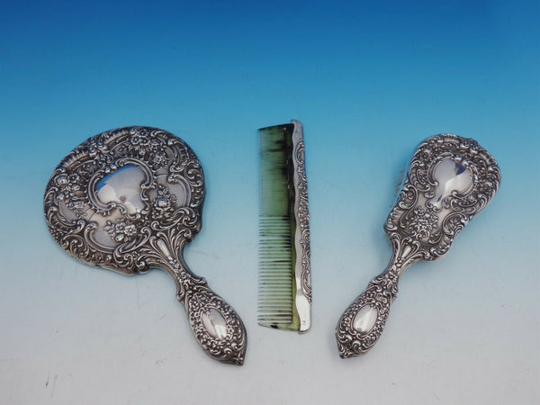 gorham sterling silver dresser set GORHAM STERLING SILVER 3 PIECE DRESSER SET- BUTTERCUP 23 MIRROR - BRUSH - COMB